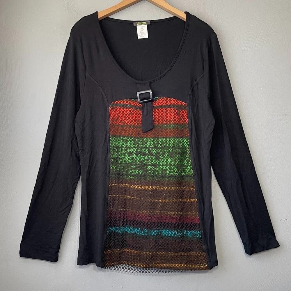 Dolcezza Tunic Top Size XL Dark Black Mesh Avant Garde Artsy Grunge Whimsigoth